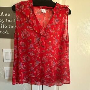 CAbi Red Floral Crush Ruffle Blouse